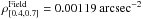 \hbox{$\rho^\mathrm{Field}_{[0.4,0.7]} = 0.00119~\rm{arcsec}^{-2}$}