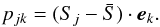 \begin{equation} p_{jk}=(S_j-\bar{S})\cdot \textbf{\textit{e}}_k . \end{equation}