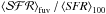 \hbox{$\left<{\cal{SFR}}\right>_{\rm fuv}/ \left<{\it SFR}\right>_{100}$}