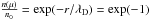 \hbox{$\frac{n(\mu )}{n_{0}}=\exp (-r/\lambda_{\rm D})=\exp (-1)$}