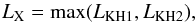 \begin{equation} L_{\rm X}={\rm max}(L_{\rm KH1},L_{\rm KH2}), \label{eq:lkh12} \end{equation}