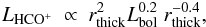 \appendix \setcounter{section}{4} \begin{eqnarray} L_{{\rm HCO}^+}\ \propto\ r_{\rm thick}^2 L_{\rm bol}^{0.2}\ r_{\rm thick}^{-0.4} , \end{eqnarray}