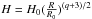 \hbox{$ H=H_0 (\frac{R}{R_0})^{(q+3)/2}$}