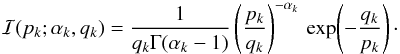 \appendix \setcounter{section}{1} \begin{eqnarray} \mathcal{I}(p_k;\alpha_k,q_k) = \frac{1}{q_k\Gamma(\alpha_k-1)} \left( \frac{p_k}{q_k} \right)^{-\alpha_k}\, \exp\!\left( - \frac{q_k}{p_k} \right)\cdot \end{eqnarray}