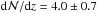 \hbox{${\rm d}{\cal N}/{\rm d}z=4.0\pm 0.7$}