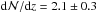 \hbox{${\rm d}{\cal N}/{\rm d}z=2.1\pm 0.3$}
