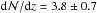 \hbox{${\rm d}{\cal N}/{\rm d}z=3.8\pm 0.7$}