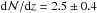 \hbox{${\rm d}{\cal N}/{\rm d}z=2.5\pm 0.4$}
