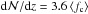\hbox{${\rm d}{\cal N}/{\rm d}z=3.6\,\langle f_{\rm c}\rangle$}