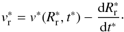 \appendix \setcounter{section}{1} \begin{equation} \label{v_r_eq} v^{*}_{\rm r} = v^*(R^*_{\rm r}, t^*) - \frac{{\rm d} R^*_{\rm r}}{{\rm d} t^*}\cdot \end{equation}