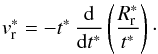 \appendix \setcounter{section}{1} \begin{equation} v^{*}_{\rm r} = -t^*\, \frac{{\rm d}}{{\rm d} t^*} \left(\frac{R^*_{\rm r}}{t^*}\right)\cdot \end{equation}