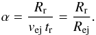\begin{equation} \label{beta_eq} \alpha = \frac{R_{\rm r}}{v_{\rm ej}\,t_{\rm r}} = \frac{R_{\rm r}}{R_{\rm ej}}. \end{equation}