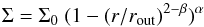 \begin{equation} \Sigma = \Sigma_0 \ (1 - (r/r_{\rm out})^{2-\beta})^{\alpha} \label{Ferrer} \end{equation}