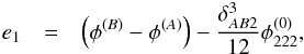 \appendix \setcounter{section}{2} \begin{eqnarray} e_1 &=& \left( \phi^{(B)} - \phi^{(A)} \right)- \dfrac{\delta_{AB2}^3}{12}\phi_{222}^{(0)} \label{eq:fold_error} , \end{eqnarray}