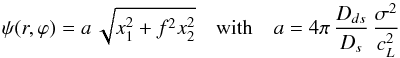 \appendix \setcounter{section}{2} \begin{equation} \psi(r,\varphi) = a \, \sqrt{x_1^2 + f^2 x_2^2} \quad \text{with} \quad a = 4 \pi \, \dfrac{D_{ds}}{D_s} \, \dfrac{\sigma^2}{c_L^2} \label{eq:siep_potential} \end{equation}