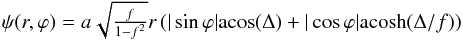\begin{equation} \psi(r,\varphi) = a\sqrt{\tfrac{f}{1-f^2}}r\left( |\sin\varphi|\mathrm{acos}(\Delta) + |\cos\varphi|\mathrm{acosh}(\Delta/f) \right) \label{eq:sie_potential} \end{equation}