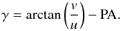 \appendix \setcounter{section}{2} \begin{equation} \gamma = \arctan\left(\frac{v}{u}\right) - {\rm PA} . \end{equation}