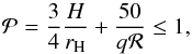 \begin{equation} \mathcal{P} = \frac{3}{4} \frac{H}{r_{\rm H}} + \frac{50}{q \mathcal{R}} \leq 1 ,\label{eq:gapopen} \end{equation}