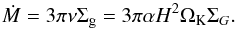 \begin{equation} \label{eq:Mdot} \dot{M} = 3 \pi \nu \Sigma_{\rm g} = 3 \pi \alpha H^2 \Omega_{\rm K} \Sigma_G . \end{equation}