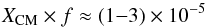 \begin{equation} {X_{\rm CM}\times f} \approx (1{-}3)\times 10^{-5} \end{equation}