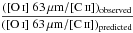 \hbox{$\displaystyle \frac{(\text{\OI ~63\mic}/\text{\CII})_{\text{observed}}}{(\text{\OI ~63\mic}/\text{\CII})_{\text{predicted}}}$}