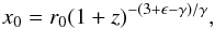 \begin{equation} \label{tradM} x_0=r_0 (1+z)^{-(3+\epsilon-\gamma)/\gamma} , \end{equation}