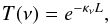 \begin{equation} \label{eq:1} T(\nu)=e^{-\kappa_\nu L}, \end{equation}