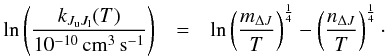\appendix \setcounter{section}{4} \begin{eqnarray} \label{eq:temp_fit} \ln \left( \frac{k_{J_{\rm u}J_{\rm l}} (T)}{10^{-10}\,{\rm cm}^{3}\,{\rm s}^{-1}} \right) &= &\ln \left( \frac{m_{\Delta J}}{T} \right)^{\frac{1}{4}} - \left( \frac{n_{\Delta J}}{T} \right)^{\frac{1}{4}}\cdot \end{eqnarray}