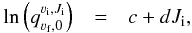 \appendix \setcounter{section}{4} \begin{eqnarray} \ln \left( q^{{\varv}_{\rm i},J_{\rm i}}_{{\varv}_{\rm f},0} \right) &=& c + d J_{\rm i}, \end{eqnarray}