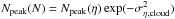 \hbox{$N\sub{peak}(N)=N\sub{peak}(\eta) \exp(-\sigma_{\eta,{\rm cloud}}^2)$}