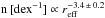 \hbox{$\mathrm{n\, [dex^{-1}]\propto {\it r}_{eff}^{-3.4\,\pm\, 0.2}}$}