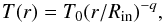 \begin{equation} \label{tdisk} T(r) = T_0 (r/R_{\rm in})^{-q}, \end{equation}