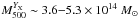 \hbox{$M_{500}^{Y_{\rm X}} \sim 3.6{-}5.3 \times 10^{14}~M_{\odot}$}
