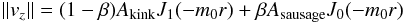 \begin{equation} \|v_z\|= (1-\beta)A_{\rm kink}J_1(-m_0 r) + \beta A_{\rm sausage}J_0(-m_0 r) \end{equation}
