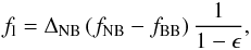 \begin{eqnarray} f_{\rm l} = \Delta_{\mathrm{NB}} \left(f_{\mathrm{NB}} - f_{\mathrm{BB}}\right) \frac{1}{1-\epsilon} , \label{eq:flux} \end{eqnarray}