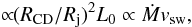 $$ \propto \!\!(R_{\rm CD}/R_{\rm j})^2L_0\propto \dot{M}v_{\rm sw}, $$