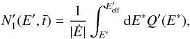 \appendix \setcounter{section}{2} \begin{equation} N'_1(E',\bar{t}) = \frac{1}{|\dot{E}|}\int_{E'}^{E'_{\rm eff}} {\rm d}E^* Q'(E^*), \label{eq:intQ} \end{equation}