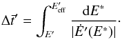 \appendix \setcounter{section}{2} \begin{equation} \Delta \bar{t}' = \int_{E'}^{E'_{\rm eff}} \frac{{\rm d}E^*}{|\dot{E}'(E^*)|}\cdot \label{eq:intt} \end{equation}