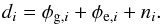 \begin{equation} d_{i}=\phi_{\rm g,\it i }+\phi_{\rm e, {\it i}}+ n_{\it i}. \end{equation}