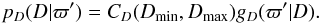 \begin{equation} p_D(D|\varpi') = C_D(D_\mathrm{min},D_\mathrm{max}) g_D(\varpi'|D). \label{e:uniprior} \end{equation}