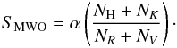 \begin{eqnarray} \label{sindex_mwo} S_{\rm{MWO}} = \alpha \left( \frac{N_{\rm H}+N_{K}}{N_{R}+N_{V}} \right)\cdot \end{eqnarray}