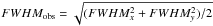 \hbox{$FWHM_{\rm obs}=\sqrt{(FWHM_{x}^2+FWHM_{y}^2)/2}$}