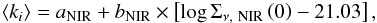 \begin{equation} \left<k_i\right>=a_{\rm NIR}+b_{\rm NIR}\times\left[\log\Sigma_{\nu\mathrm{,~NIR}}\left(0\right)-21.03\right],\label{eqn:kIR-resolved} \end{equation}