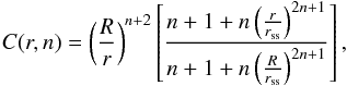 \begin{equation} C(r,n) = \left(\frac{R}{r}\right)^{n+2} \left[\frac{n+1+n\left(\frac{r}{r_{\rm ss}}\right)^{2n+1}}{n+1+n\left(\frac{R}{r_{\rm ss}}\right)^{2n+1}} \right], \label{eq:pfss2} \end{equation}
