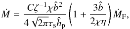 \begin{equation} \dot{M} = \frac{C \zeta^{-1} \chi \hat{b}^2}{4 \sqrt{2\pi} \st \hhp}\left(1 + \frac{3\hat{b}}{2\chi \eta}\right) \dot{M}_{\rm F}, \label{eq:pebble_acc_rate} \end{equation}