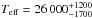 \hbox{$T_{\mathrm{eff}} = 26\,000^{+1200}_{-1700}$}