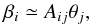\begin{equation} \beta_i \simeq A_{i j} \theta_j, \end{equation}