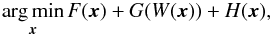 \appendix \setcounter{section}{1} \begin{equation} \argmin_{\bm{x}} F(\bm{x}) + G(W(\bm{x})) + H(\bm{x}) , \label{eq:general_minimisation} \end{equation}