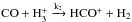 \hbox{$\rm CO + H_3^+ \xrightarrow{k_2} HCO^+ + H_2 $}