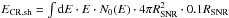 \hbox{$E_\mathrm{CR,sh} = \int {\rm d}E\cdot E\cdot N_0(E)\cdot4\pi R_\mathrm{SNR}^2\cdot 0.1 R_{\mathrm{SNR}}$}